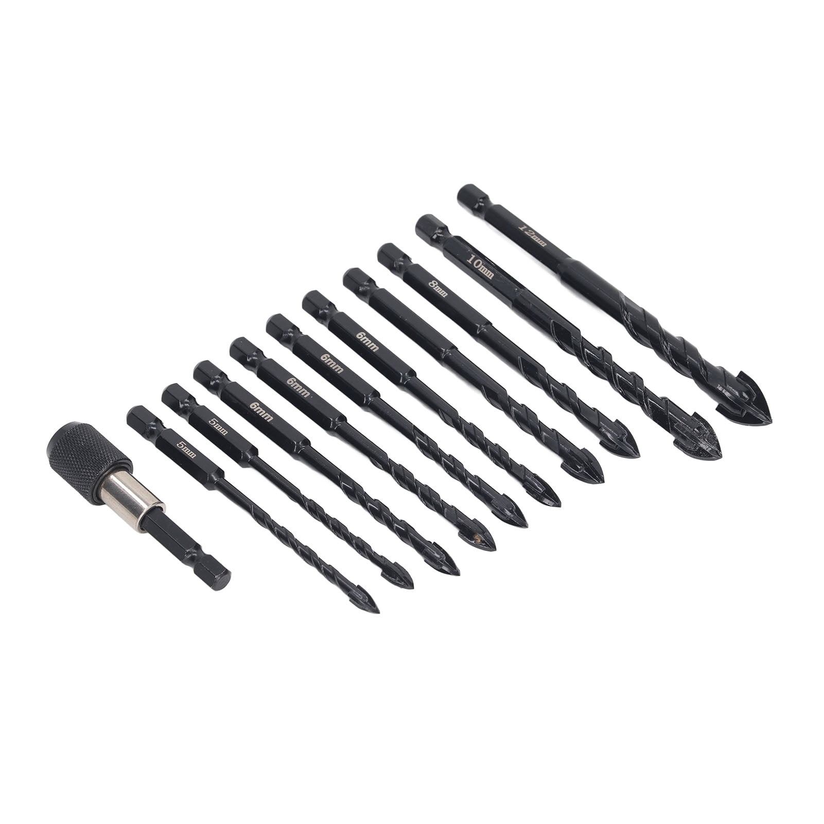 YAHHU 11 Pcs Masonry Drill Bit Set Hex Shank Carbide Drill Bits for Concrete Glass Brick Tile Wood Ceramic 5-12mm Sizes Included