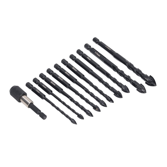 YAHHU 11 Pcs Masonry Drill Bit Set Hex Shank Carbide Drill Bits for Concrete Glass Brick Tile Wood Ceramic 5-12mm Sizes Included