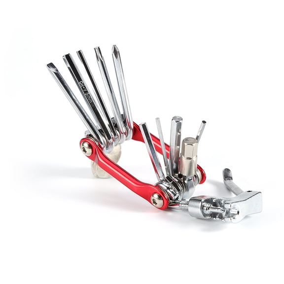 YAHHU 11-in-1 Transformers Bicycle Repair Tool Kit Bike Pocket Multi Function Folding Maintenance Tool with Hex Wrenches and Chain Cut for Mountain Road Cycling - Red