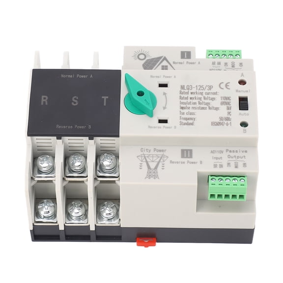 YAHHU 110VAC 100A Dual Power Automatic Transfer Switch 3P 35mm Rail Mount PV Inverter Controller For Home Backup Continuous Safe Power Supply 5.51 inches / 14 cm