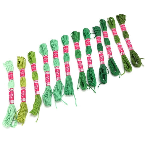 YAHHU 12 Pieces Green Embroidery Thread Floss Gradient Bright Color 100% Polyester Line for Lovers Group Handicrafts Cross-Stitching Sewing String 8 Meters (314.96 inches) Length Per Skein