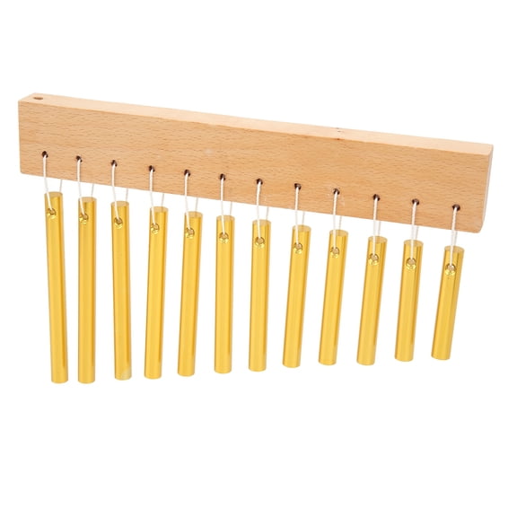 YAHHU 12-Tone Wind Chime, Composite Wood and Metal Hand Percussion Instrument, Easy Playing Gold Musical Ornament for Education and Relaxation (10.24 inches / 26 cm)