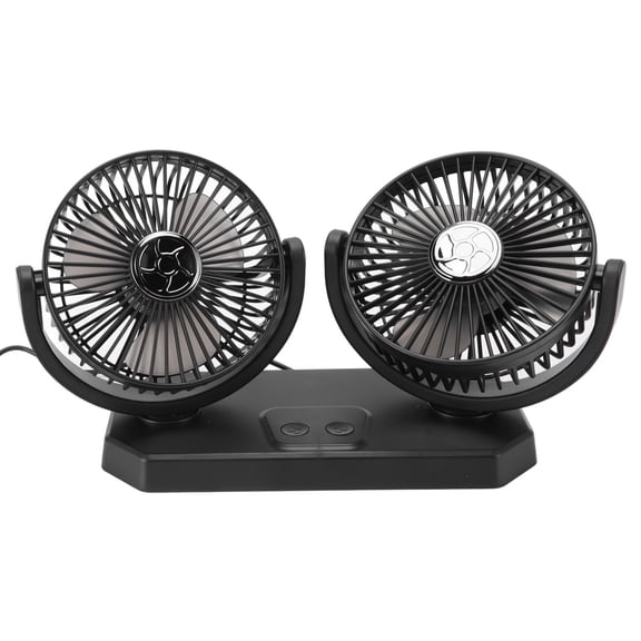 YAHHU 12V Double Head Electric Car Cooling Fan, 3-Speed USB Corded Auto Fan with Quiet Brushless Motor, 9.3 inches / 23.5 cm Length for Minivan Trucks