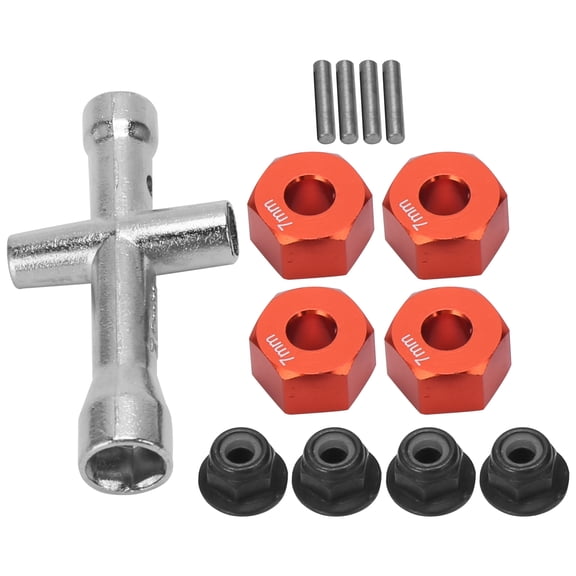 YAHHU 12mm Wheel Hex Hub Adapter 7mm Thick Aluminum Alloy RC Car Parts With M4 Flange Lock Nuts And Cross Wrench Set For 1/10 Scale RC Vehicle Upgrades - Red (Approx 0.47 inches / 12 mm)