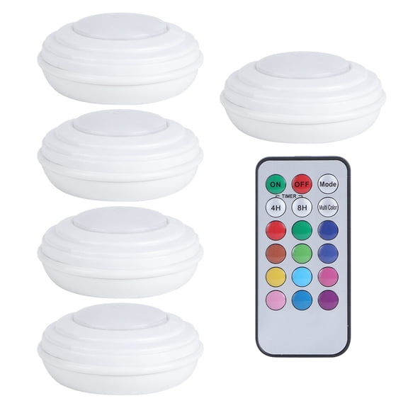 YAHHU 13-Color LED Night Light Remote Control Touch Under Cabinet Closet Lamp, Wireless Battery Operated Dimmable Puck Lights, 5-Pack, White