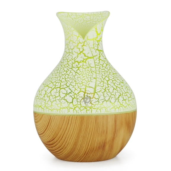 YAHHU 130ml USB Humidifier Oil Aroma Diffuser with 7 Color LED Lights, Mini Cool Mist Maker Night Light for Home Office, Crack Pattern Light Wood Base (5.1x4.3x4.3 inches / 13x11x11 cm)