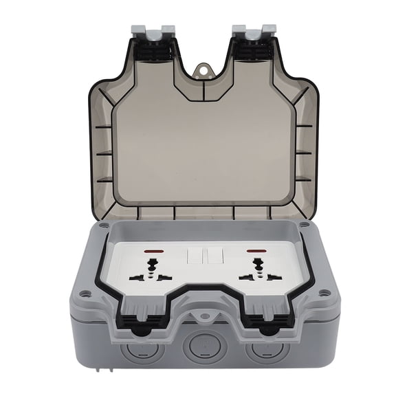 YAHHU 13A IP66 Waterproof Outdoor Outlet Box, Dual 2-Gang Switched Socket with Protection Cover, Splash Proof Dustproof Surface Mount Wall Receptacle for Home Garden Bathroom Kitchen Construction