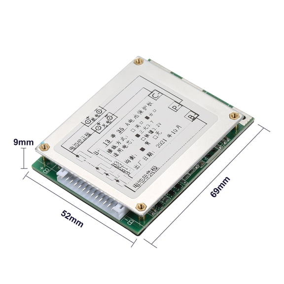 YAHHU 13S 35A 48V Lithium Battery Protection Board BMS PCB PCM Balance Integrated Circuits Board Module with Connecting Wire, 2.72 inches / 69 mm length, 1 Count Pack