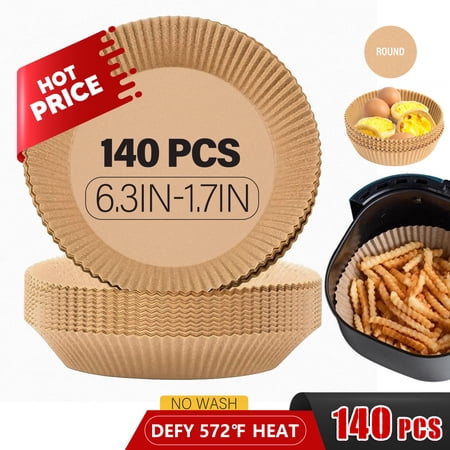 YAHHU 140 Pcs Air Fryer Disposable Paper Liner, 6.3-inch Liners for Air Fryer Fit 5-8 QT, Non-stick Parchment Paper for Frying, Baking, Cooking, Roasting and Microwave - Unbleached, Oil-proof