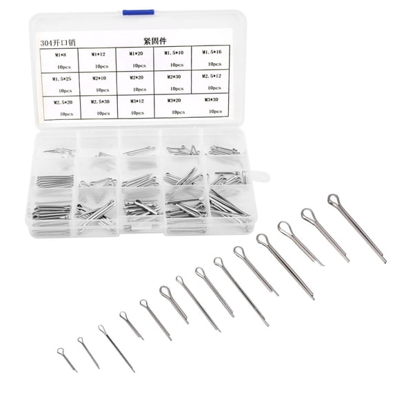 YAHHU 150 Pcs 304 Stainless Steel Split Cotter Pins Kit, 15 Kinds M1-M3 Assorted Fastening Hardware (18 inches / 45.7 cm)