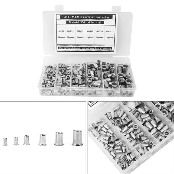 YAHHU 150Pcs M3-M10 Rivet Nut 304 Stainless Steel for Fastening Piece Hardware Supplies