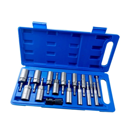 YAHHU 16-Piece Hex Shank Deepened Socket Wrench Set with Telescopic Bushing, Nut Driver Drill Bits, 5.5mm-19mm (0.22-0.75 inches)