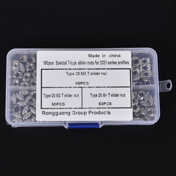 YAHHU 160pcs T Slot Sliding Nut Fastener Hardware Assortment Kit M3 M4 M5 Sizes for 2020 Aluminum Profiles Industrial Frame Structures With Plastic Storage Box, Heavy Duty Steel Material