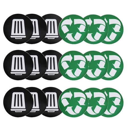 YAHHU 18 Pieces Trash and Recycle Decal Set 4.9 inches / 12.5 cm Waterproof Self-Adhesive PVC Stickers Round Dustbin Classification Labels for Indoor Outdoor Use