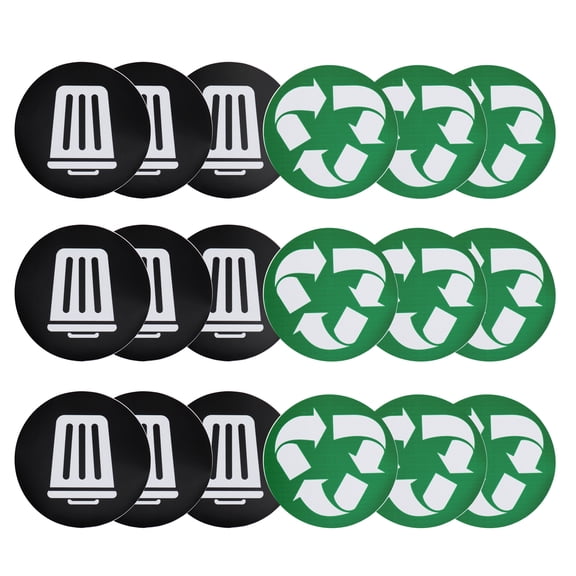 YAHHU 18 Pieces Trash and Recycle Decal Set 4.9 inches / 12.5 cm Waterproof Self-Adhesive PVC Stickers Round Dustbin Classification Labels for Indoor Outdoor Use