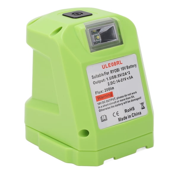 YAHHU 18V Lithium Battery Converter with Spotlight, 5V 2A Dual USB Output Power Tool Battery Adapter, Portable Power Source for Charging Devices, Easy to Install and Remove, Durable ABS