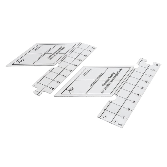 YAHHU 18inch / 45.7 cm Double Strip Quilting Ruler 60 Degree Diamond Quilt Ruler High Accuracy Transparent for Designers, 2 Pack
