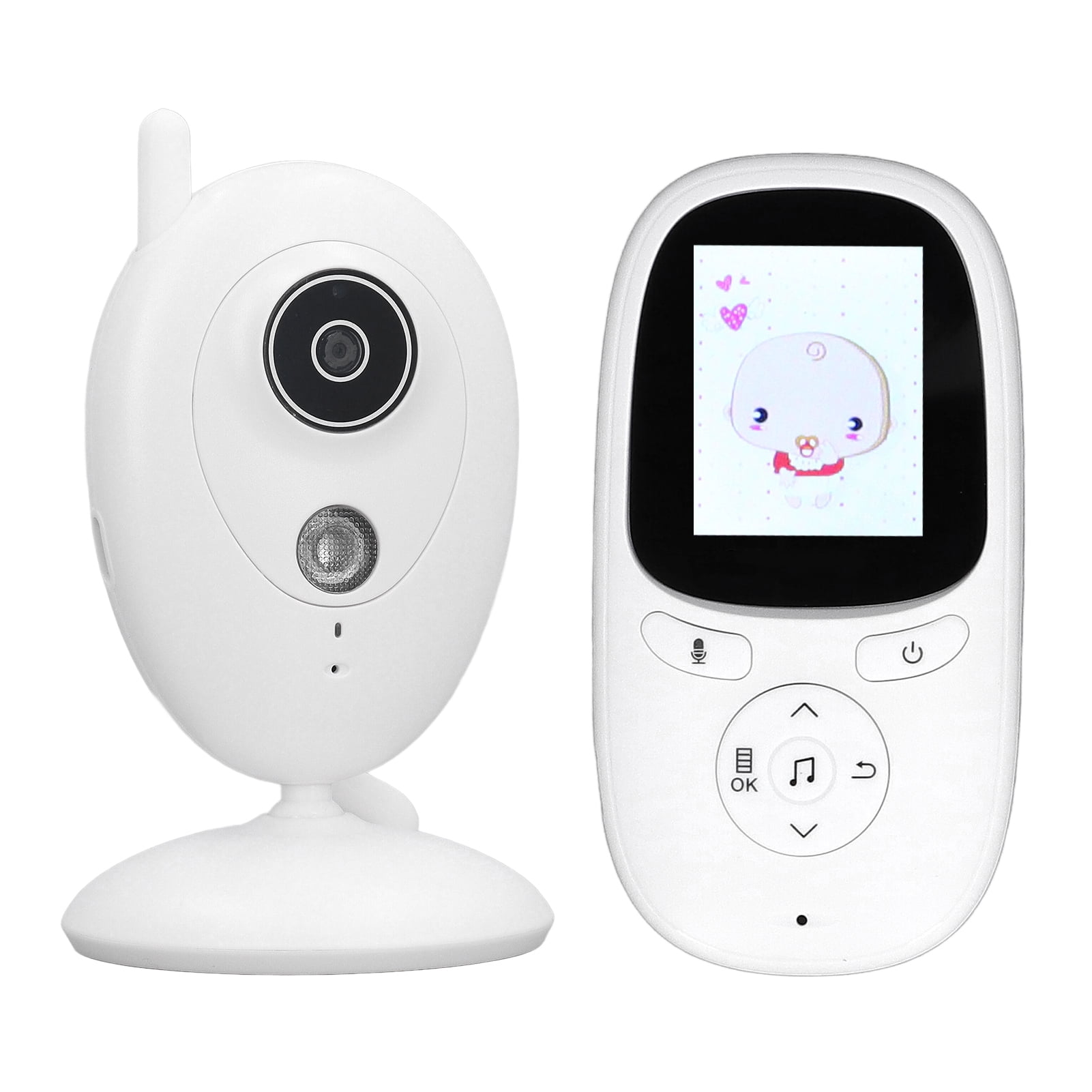 YAHHU 2.0-Inch HD Video Baby Monitor System with Night Vision, Two-Way Audio Talk, Room Temperature Sensor, Built-In Lullabies, and Extended Battery Life, White, US Plug Edition