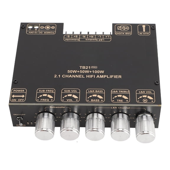 YAHHU 2.1 Channel Bluetooth Power Amplifier Board 50Wx2 Plus 100W Interference Resistant Bluetooth 5.2 AUX USB HiFi Amplifier Module 12-24V Black with Dual Dimensions 6.30 inches / 16.0 cm[cite: 1]