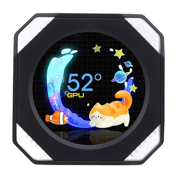 YAHHU 2.1 Inch / 5.3 cm Computer Secondary Screen DIY Dynamic Theme Water Cooler Screen USB RGB GPU CPU Temperature Display PC Case Secondary Screen Monitor Display Black Panel