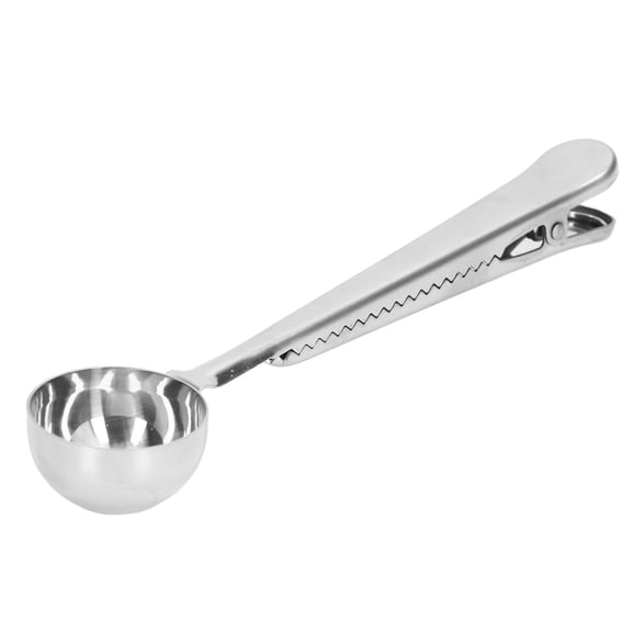YAHHU 2 in 1 Stainless Steel Coffee Spoon Sealing Clip, Tight Sealing Deepen Design Practical Bag Clips for Ground Coffee, Silver (6.9 inches / 17.5 cm) - Kitchen Accessories for Measuring