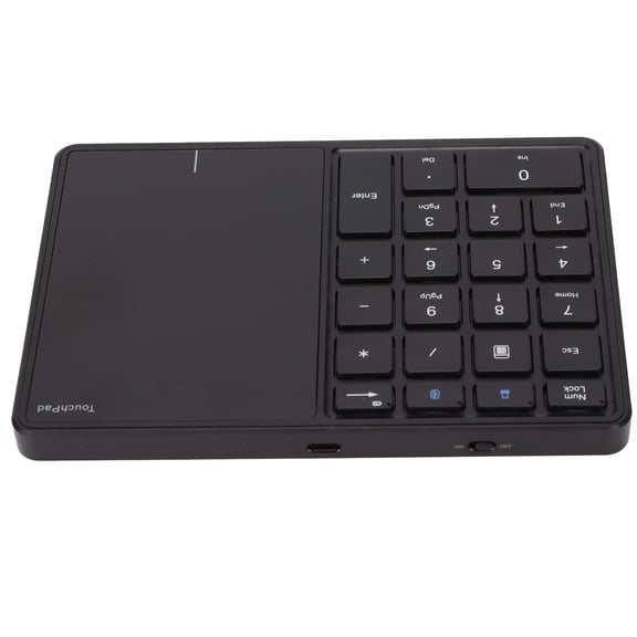 YAHHU 2 in 1 Wireless Number Pad Touchpad, 22 Keys Numeric Keypad with BT4.2 and 2.4G Dual Modes, Type-C Rechargeable 500mAh Battery, Black (7.08 inches / 18 cm)