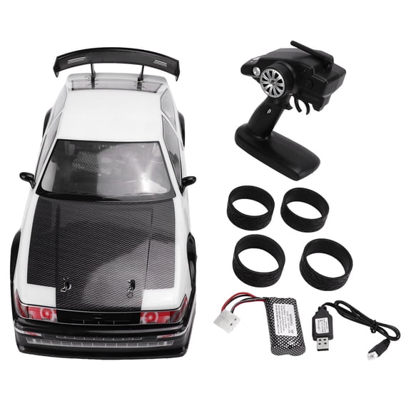 YAHHU 2.4G 1/10 Scale RC Car Toy Double Battery Drive High Speed Racing Drifting Functions for 14 Years Old and Above, Black and White, 17.7 inches / 45 cm Length, Remote Control Car