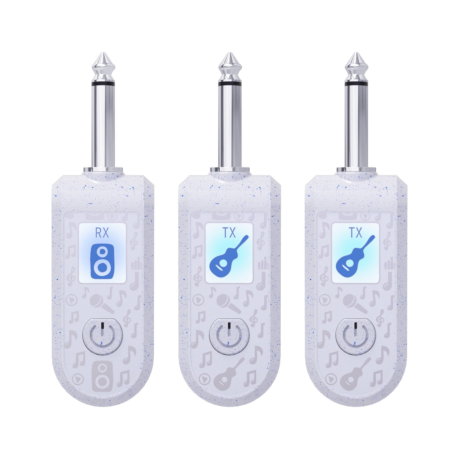 YAHHU 2.4G Wireless Guitar System Rechargeable Transmitter Receiver Set for Electric Guitar Bass Wind Instruments Plug Play Real-time Transmission White 2 Transmitters 1 Receiver 1.1x0.7x3.5 inches