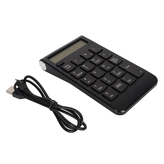 YAHHU 2.4G Wireless Numeric Keypad with Screen, 19 Keys Portable USB Number Pad for Laptop PC Accounting, Built-in Battery, Black
