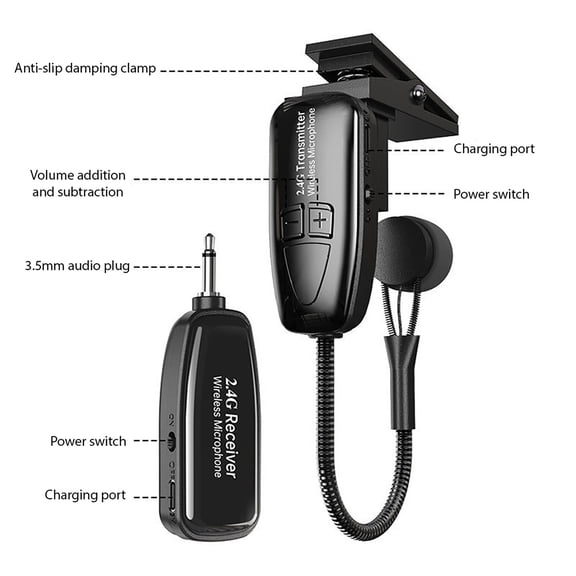 YAHHU 2.4G Wireless Saxophone Microphone Receiver Set, High-Fidelity Intelligent Noise Reduction Instrument Portable Mic with 98 ft / 30 m Transmission for Stage Performances