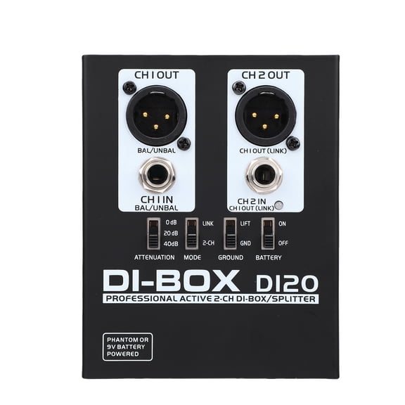 YAHHU 2 Channel Active DI Box Signal Isolator TRS to XLR Converter Phantom Powered for Guitar Speaker Up to 3000W Metal Case [cite: 12]