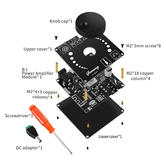 YAHHU 2 Channel BT 5.1 Digital Audio Amplifier Board Module (2.05 inches / 52 mm) with High and Low Tone Adjustment Mobile App Control Support AUX 3.5mm Audio U Disk Sound Card Input