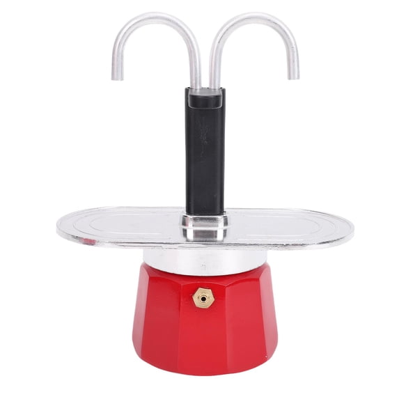 YAHHU 2 Cup Stovetop Espresso Maker Red Aluminum Alloy 100ml Double Tube Coffee Pot for Home and Travel