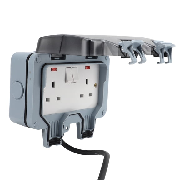 YAHHU 2 Gang Outdoor Electrical Outlet IP66 Waterproof Wall Mounted Power Outlet with Independent Switches and LED Indicator Light, Heavy Duty Weatherproof Receptacle for Home, 3 Meters / 9.84ft