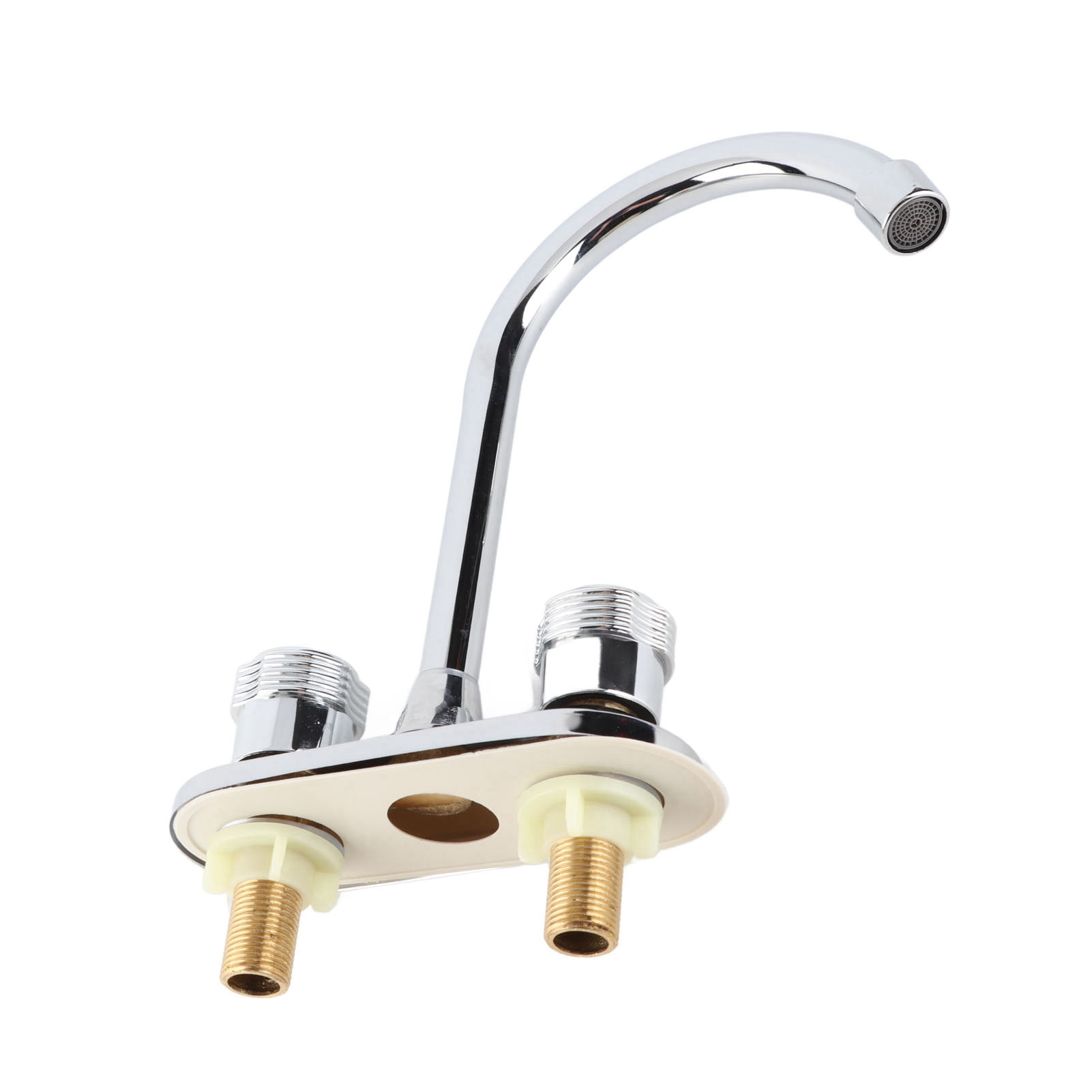 YAHHU 2 Handle Centerset Bathroom Faucet Water Saving Basin Tap for Kitchens Sink Bath Bathtub, Solid Copper Double Hole Hot Cold Mixer, Silver Finish, 10.6 in / 27 cm Length