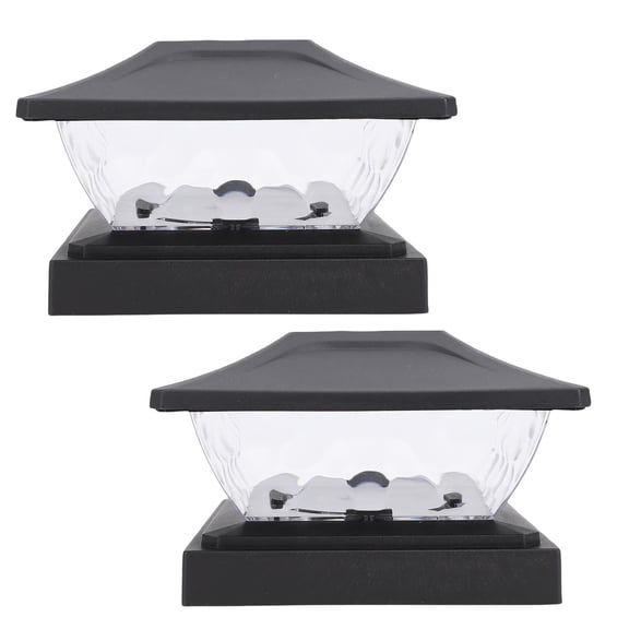 YAHHU 2 Pack Solar Post Light LED Warm and White Lighting Weather Proof Solar Powered Deck Fence Post Cap Light for Patio Porch Outdoor Landscape Illumination, Black (6.3 in / 16 cm)