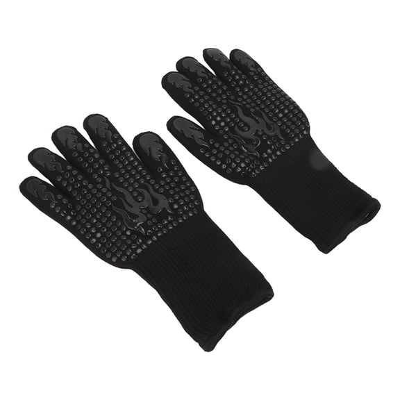 YAHHU 2 Pcs Heat Resistant Gloves for BBQ and Baking Thermal Isolation High Temperature Resistant Anti Slip Washable Silicone Knitted Oven Mitts Free Size 12.4x6.4x0.5 inches / 31.4x16.3x1.3 cm Black