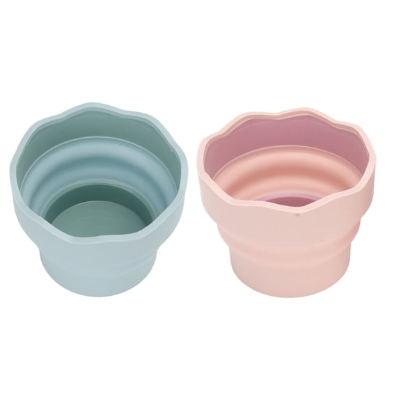 YAHHU 2 Pcs Silicone Painting Brush Washing Bucket, Mini Foldable Paint Brush Cleaner Cup for Watercolor Acrylic Oil Painting Art Outdoor Beach (7.48 in / 19 cm, 5.18 oz / 147 g) Blue & Pink