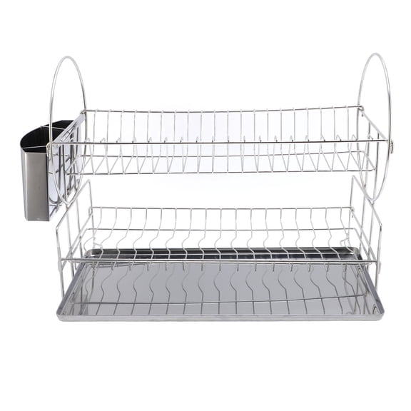YAHHU 2 Tier Dish Drying Rack Stainless Steel Double Layers Dish Drainer with Cutlery Holder for Kitchen Storage