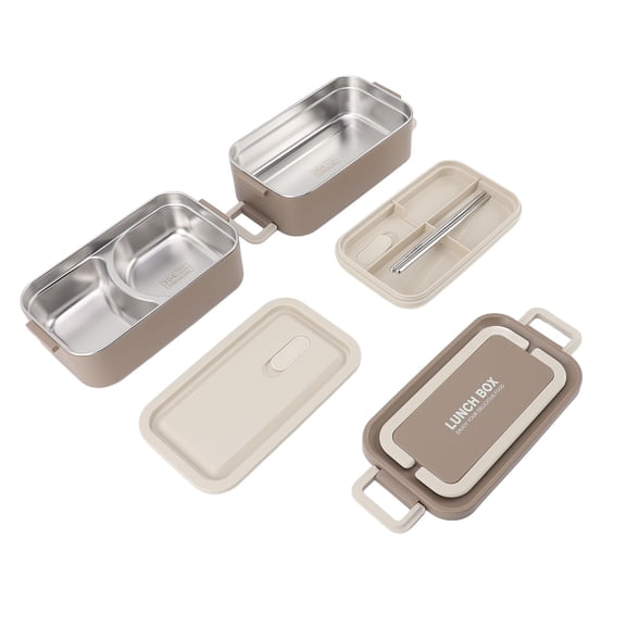 YAHHU 2 Tier Stackable Bento Box 304 Stainless Steel Insulated Lunch Containers Leakproof Compartment Portable Food Container 8.66 inches / 22 cm Dark Apricot