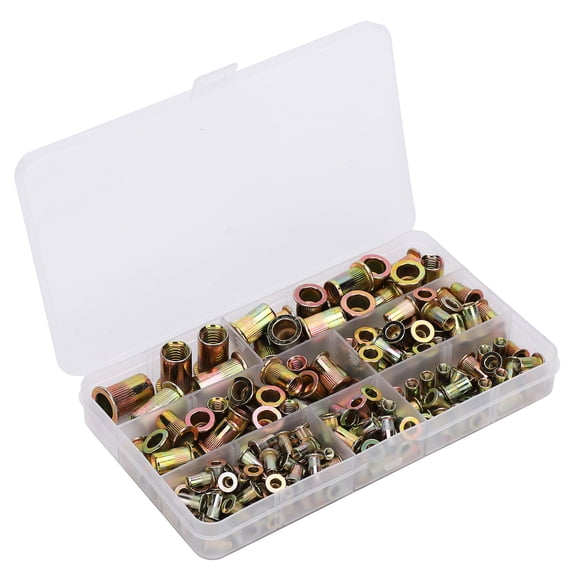 YAHHU 200Pcs Metric Flattop Vertical Grain Pull Riveting Nut M3-M10 Galvanized Carbon Steel Set