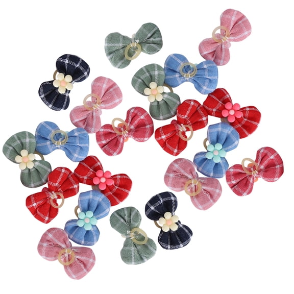 YAHHU 20PCS Polyester Pet Bowknot Elastic Cord Headwear Decoration Accessory for Cats Dogs Puppy Kitten Assorted Colors Random Styles 5.12 inches / 13 cm Pack