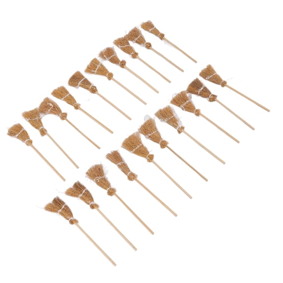 YAHHU 20pcs Mini Witch Broom White Rope Decoration, DIY Miniature Straw Sweeper for Halloween Party Favors, 5.5 inches / 14 cm
