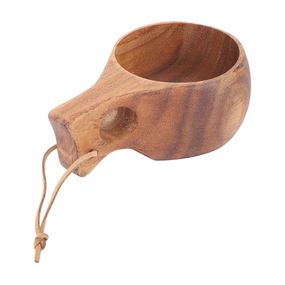 YAHHU 220ml / 7.44 fl oz Wooden Camping Cup Finely Polished Coffee Mug with Handle for Outdoor Hiking