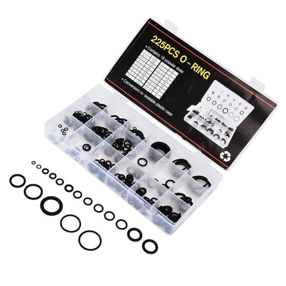YAHHU 225-Piece Rubber O-Ring Assortment Kit Sealing Gasket Washer Set with Storage Case for Plumbing Automotive Power Supply Control Box Repair, Black