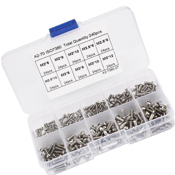 YAHHU 240-Piece M2 M2.5 M3 Stainless Steel 304 Hex Socket Screw Set Pan Head Machine Screws Assortment Kit with Storage Box for Furniture, Cabinets, and General Home Improvement DIY Projects