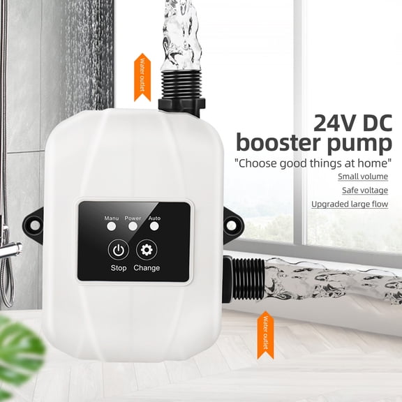 YAHHU 24V Automatic Water Pressure Booster Pump 150W Motor 92ft Maximum Lift 8.45 GPM Flow Rate Silent Recirculating Pump for Home Shower Kitchen Garden Sprinklers, White US Plug