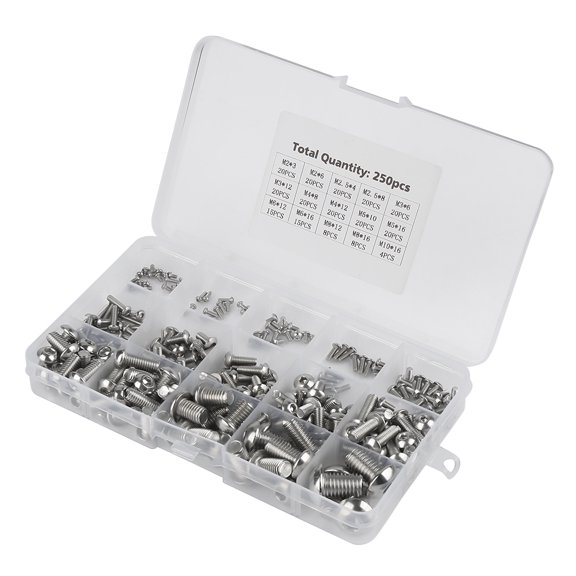 YAHHU 250 Pieces M2 M2.5 M3 M4 M5 M6 M8 M10 Hexagon Socket Machine Screws Set Stainless Steel Assortment Kit for Laptop Keyboard PC Hardware Replacement DIY Assembly