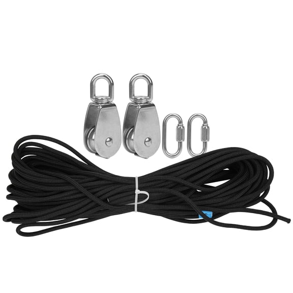 YAHHU 25MM Single Pulley Set with 30m Nylon Rope and 2Pcs PVC Carabiner Buckle Accessory for Boating and Sailing Enthusiasts High Strength Stainless Steel Marine Pulley System