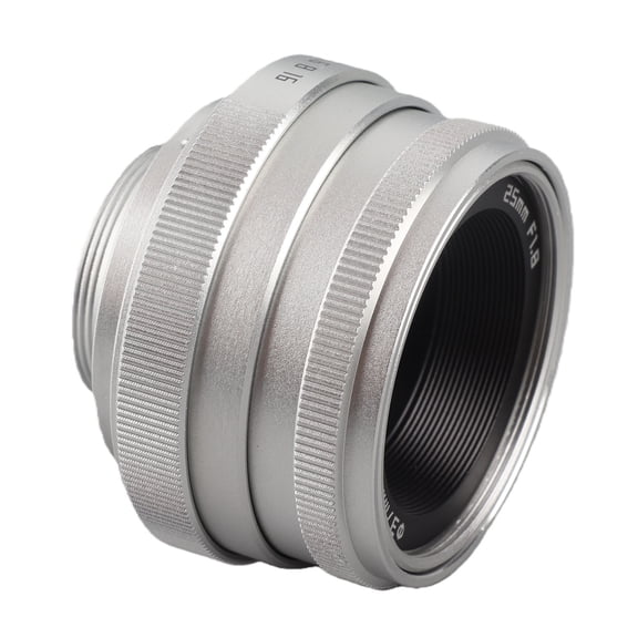 YAHHU 25mm (0.98 inches) F1.8 Silver Mini CCTV C Mount Wide Angle Camera Lens for Nikon Mirrorless Cameras, Lightweight Photography Accessory with Caps, Multipurpose Lens